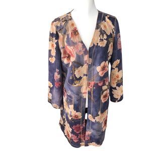 Solitaire Anthropology Faux Suede Floral Boho Romantic Long Line Jacket‎ L
